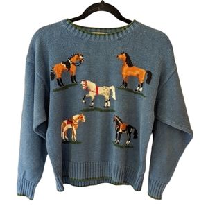 Vintage 90s Millers Cotton Horse Theme Equestrian Crew Neck Sweater Kids XXL